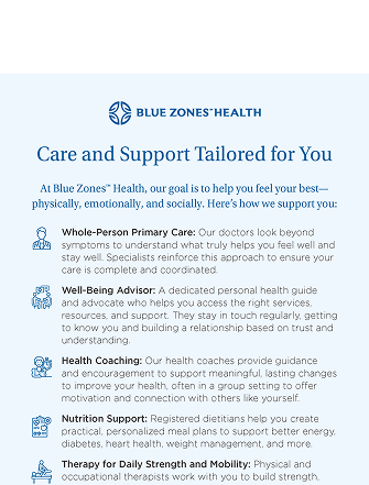 Blue Zones Health Care Offerings